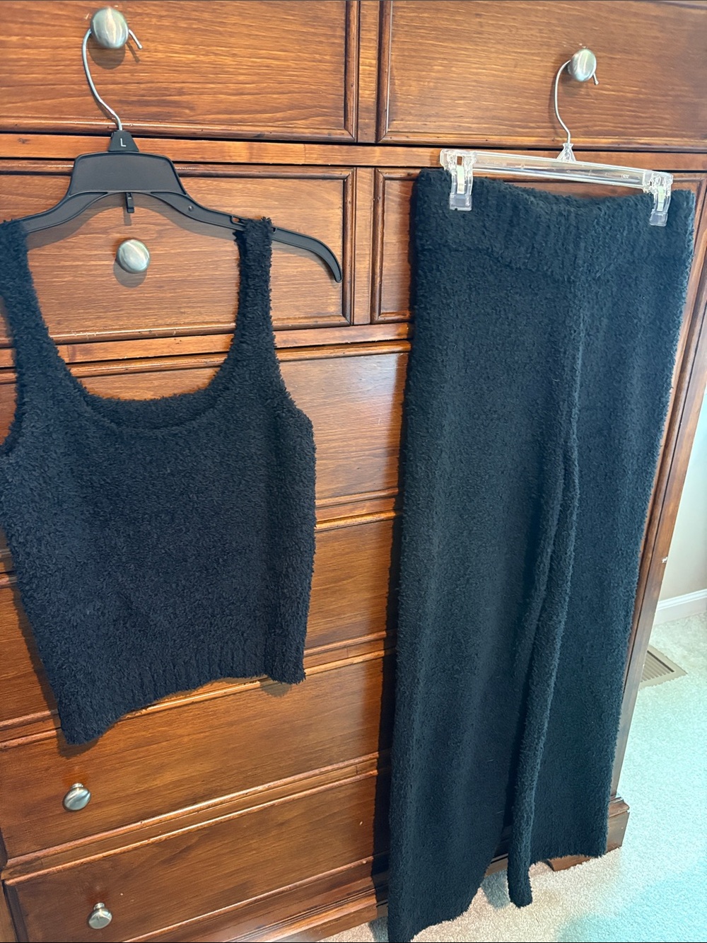 SKIMS Black Plush Knit Tank with Wide-Leg Pants lounge wear